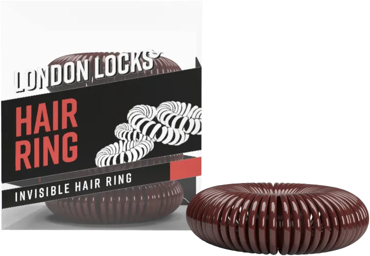 A brown London Locks invisible hair ring beside its Hair Ring pack