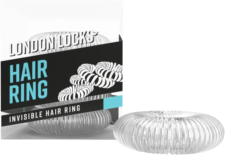 A clear London Locks invisible hair ring beside its Hair Ring pack