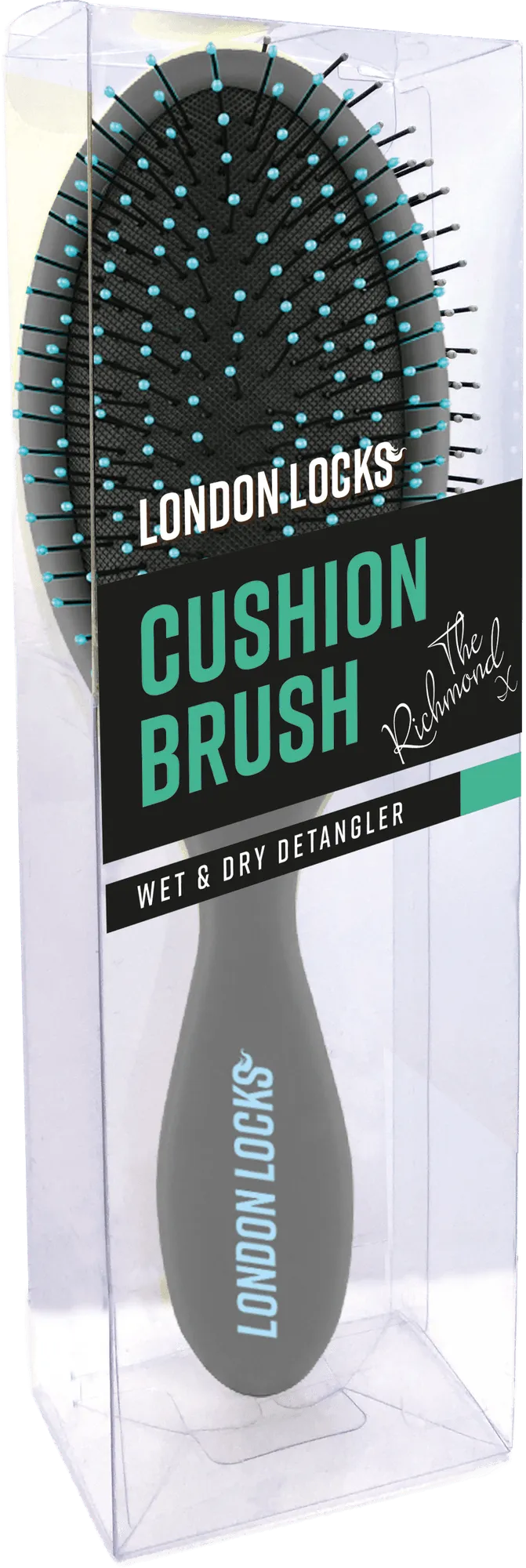 The Richmond cushioned detangling brush in its London Locks Cushion Brush box